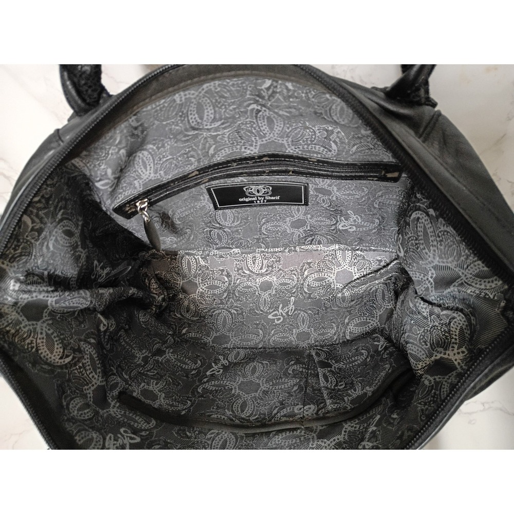 SHARIF Vintage Black Leather Satchel w/ Braided Strap - Picture 9 of 11